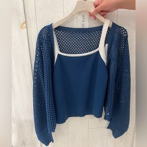Blue Mesh Knit jacket with tank top